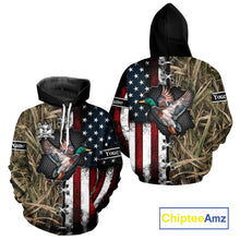 Load image into Gallery viewer, Mallard Duck Hunting Waterfowl Camo with US Flag Custom Name Hunting Gift NHT154