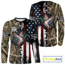 Load image into Gallery viewer, Mallard Duck Hunting Waterfowl Camo with US Flag Custom Name Hunting Gift NHT154