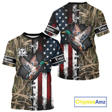 Load image into Gallery viewer, Mallard Duck Hunting Waterfowl Camo with US Flag Custom Name Hunting Gift NHT154