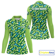 Load image into Gallery viewer, Custom Green Camo Pattern Womens Long Sleeve Golf Polo Shirt Personalized Team Golf Uniform 
