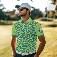 Load image into Gallery viewer, Man wearing a green patterned golf shirt on a golf course
