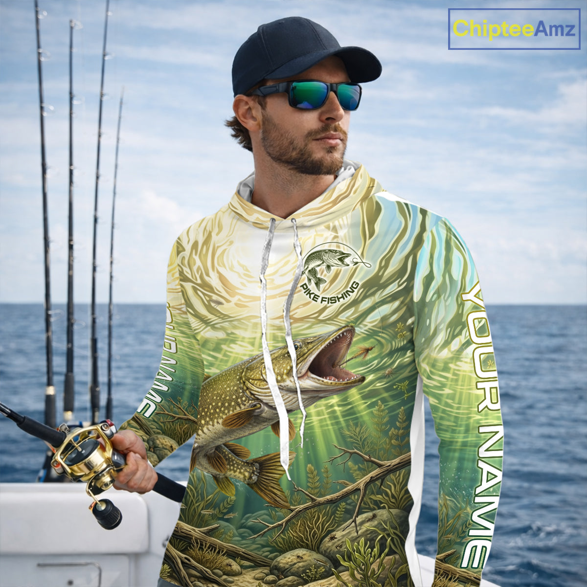 Northern Pike Fishing Jerseys For Men, Personalized Northern Pike Long Sleeve Hooded Fishing Shirts NHT808