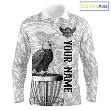 Load image into Gallery viewer, Custom Bald Eagle Mens Disc Golf Polo Shirt, Personalized Team Name Disc Golf Shirt NHT815