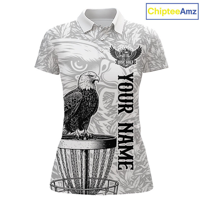 Custom Bald Eagle Womens Disc Golf Polo Shirt, Personalized Team Name Disc Golf Shirt NHT815