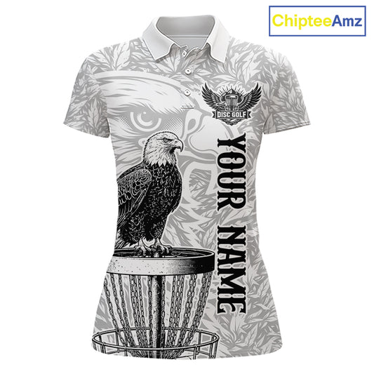 Custom Bald Eagle Womens Disc Golf Polo Shirt, Personalized Team Name Disc Golf Shirt NHT815
