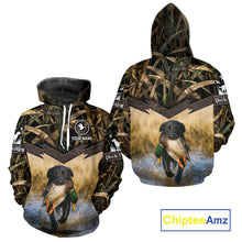 Load image into Gallery viewer, Mallard Duck Waterfowl Hunting Shirt Camo Personalized With Black Lab Dog, Hunting Shirts NHT167