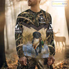 Load image into Gallery viewer, Mallard Duck Waterfowl Hunting Shirt Camo Personalized With Black Lab Dog, Hunting Shirts NHT167