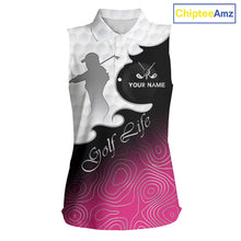 Load image into Gallery viewer, Custom Sleeveless Womens Golf Polo Shirt Pink Black Gradient, Personalized Name Golf Shirt, Gift For Golfer NHT825