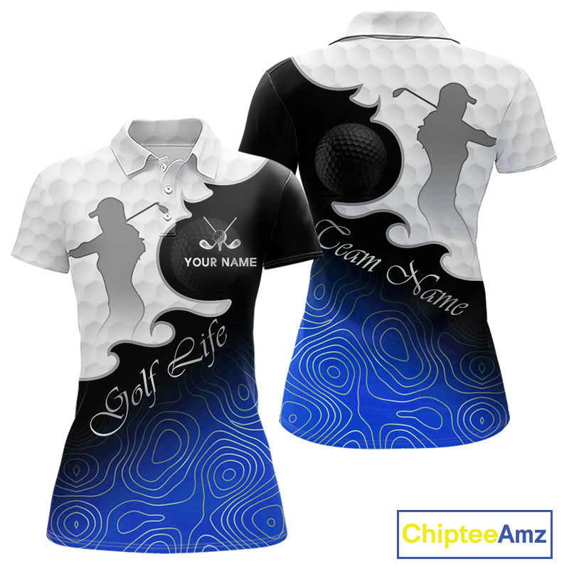 Custom Womens Golf Polo Shirt Blue Black Gradient, Personalized Name Golf Shirt, Gift For Golfer NHT826