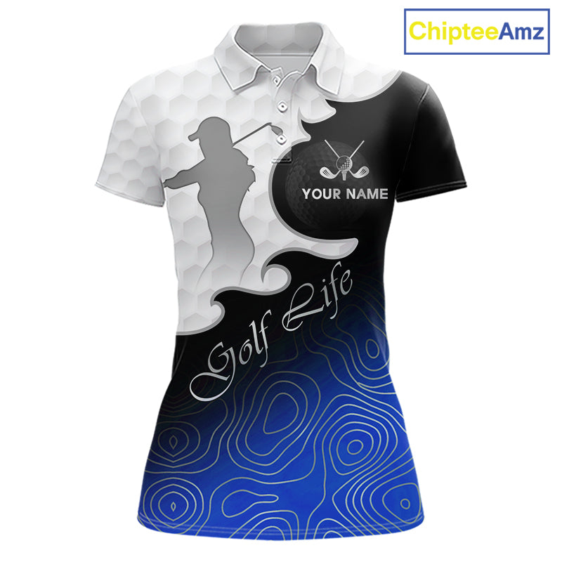 Custom Womens Golf Polo Shirt Blue Black Gradient, Personalized Name Golf Shirt, Gift For Golfer NHT826