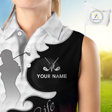 Load image into Gallery viewer, Custom Sleeveless Womens Golf Polo Shirt Purple Black Gradient, Personalized Name Golf Shirt, Gift For Golfer NHT828