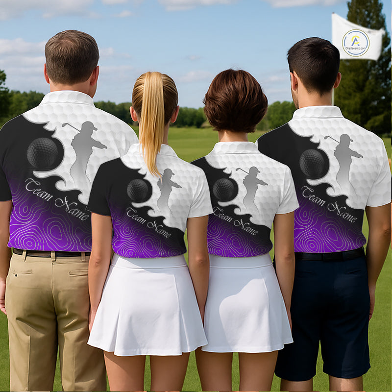 Custom Womens Golf Polo Shirt Purple Black Gradient, Personalized Name Golf Shirt, Gift For Golfer NHT828