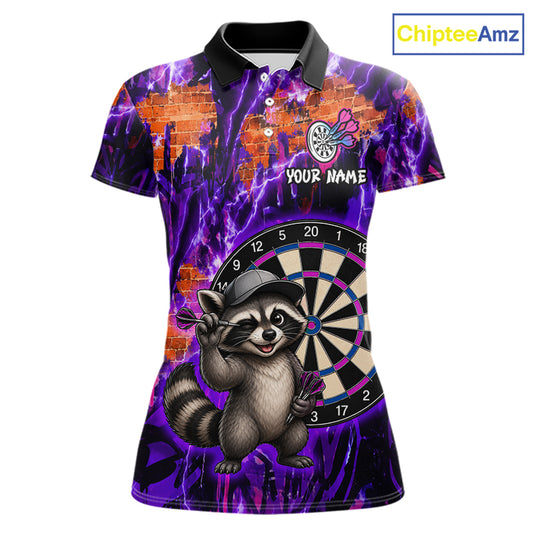 Funny Raccoon Dartboard Jersey For Women Dart Team Shirts Dart League Polo & 1/4 Zip 
