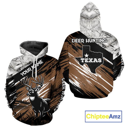 Deer Hunting Shirt 3D All Over Print Brown Black Gray Camo Deer With TX Flag Season NHT65