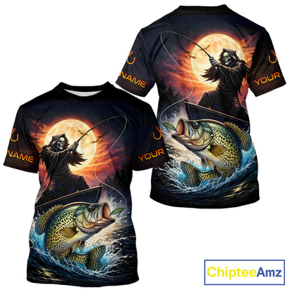 Personalized Fish Reaper Fishing Shirts Jerseys, Fish Reaper Sunset Crappie Fishing Shirts T - Shirt NHT831