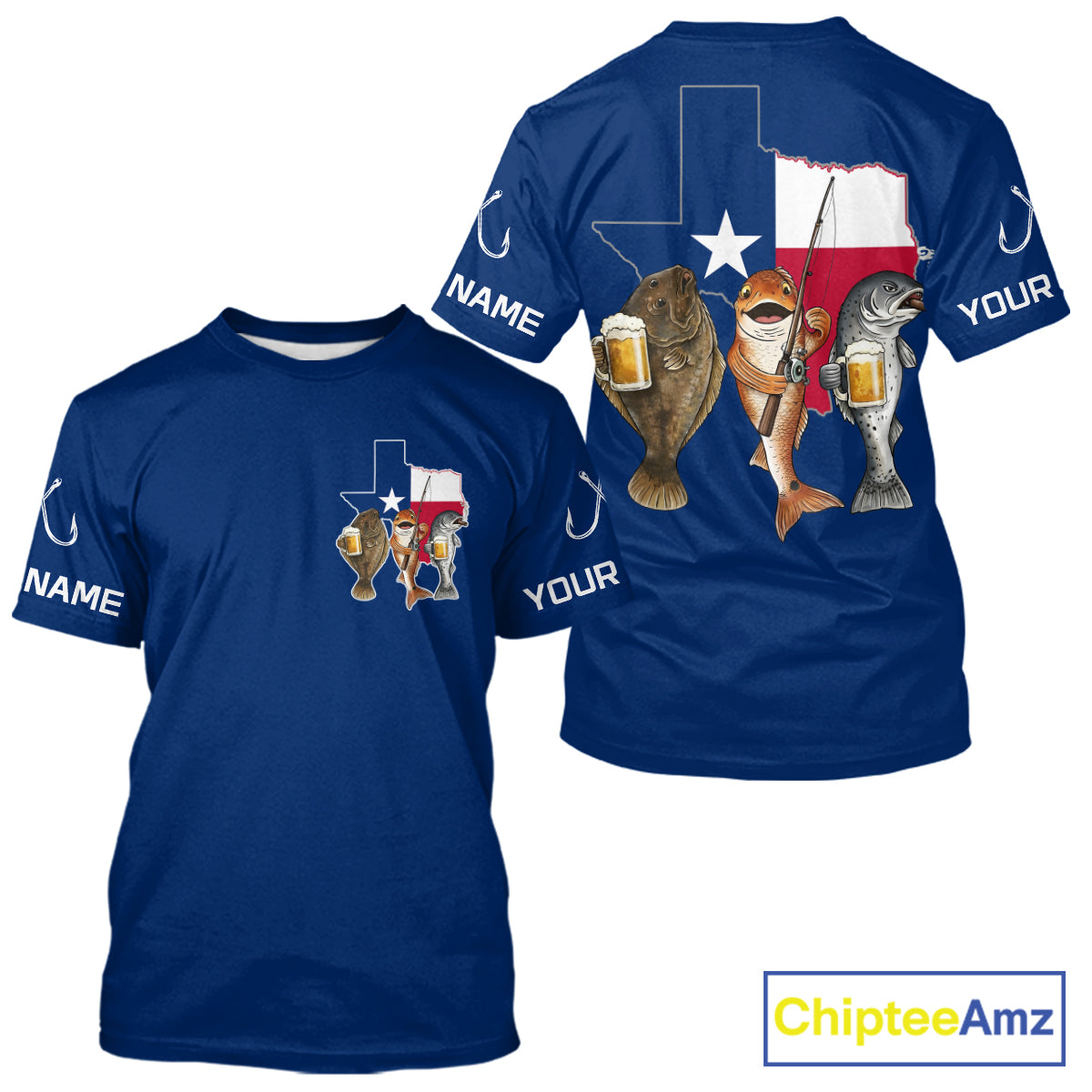 Texas Slam Funny Fishing Redfish, Trout, Flounder Fishing Shirts T - Shirt For Men| Blue Navy NHT845