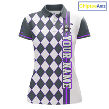Load image into Gallery viewer, Personalized Skeleton Golf Polo Shirt For Womens - Funny Grim Reaper Golf Team Polo|Purple 