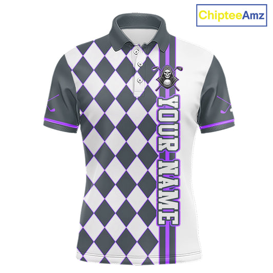 Checkered polo shirt with skull design and 'Your Name' text on a white background, branded 'ChipteeAmz'.