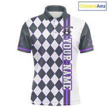 Load image into Gallery viewer, Checkered polo shirt with skull design and 'Your Name' text on a white background, branded 'ChipteeAmz'.
