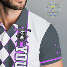 Load image into Gallery viewer, Personalized Skeleton Golf Polo Shirt For Mens - Funny Grim Reaper Golf Team Polo|Purple NHT1154