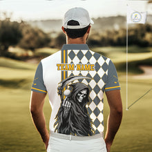 Load image into Gallery viewer, Man wearing a golf shirt with a graphic design and 'Team Name' text on a golf course.