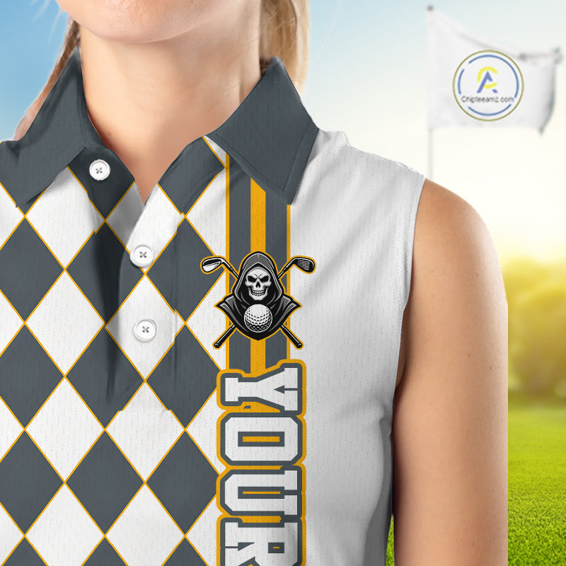Sleeveless polo shirt with argyle pattern and skull design on a white background, branded 'ChipteeAmz'.