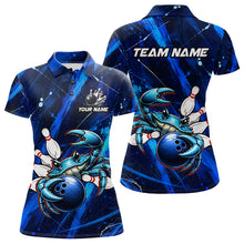 Load image into Gallery viewer, Personalized Blue Crab Women Bowling Shirt, Custom Royal Blue Splatter Jersey Polo &amp; Quarter-Zip 
