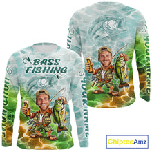 Load image into Gallery viewer, Custom Photo Funny Bass Fishing Shirts Long Sleeve For Men, Fishing Team Jersey NHT642