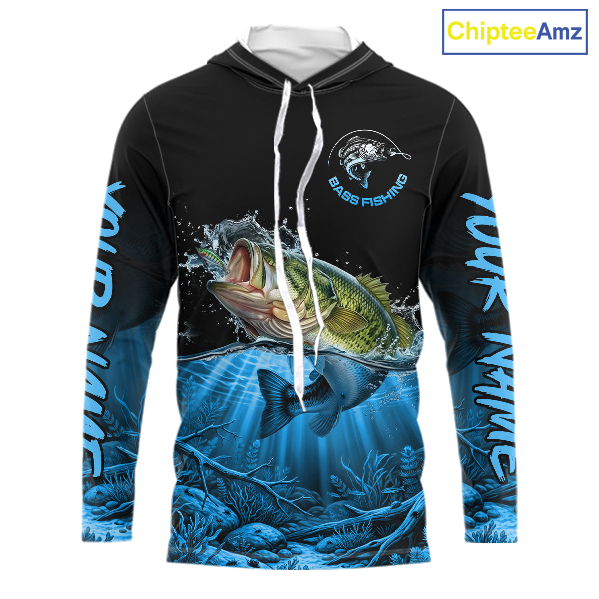 Largemouth Bass Fishing Shirt Long Sleeve Hooded For Tournament – Angler Gift For Men Dad| Blue NHT849