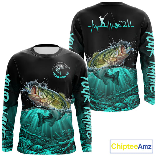 Largemouth Bass Fishing Shirt Long Sleeve For Tournament – Angler Gift For Men Dad| Turquoise NHT850