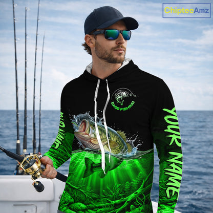 Largemouth Bass Fishing Shirt Long Sleeve Hooded For Tournament – Angler Gift For Men Dad| Green NHT851