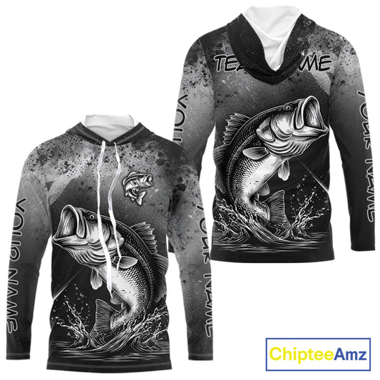 Gray Camo Bass Fishing Custom Long Sleeve Tournament Fishing Shirts, Fishing Shirt For Men NHT442