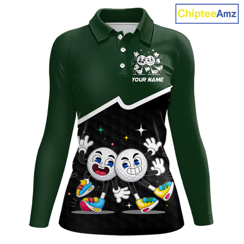 Custom Green And Black Womens Golf Polo Shirt, Custom Golf Balls Team Jerseys NHT865