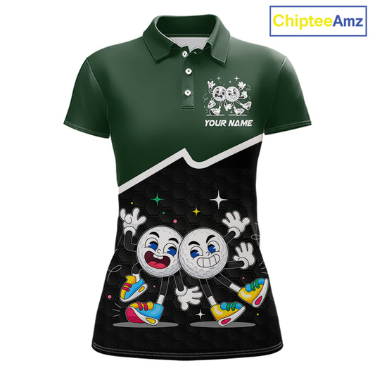Custom Green And Black Womens Golf Polo Shirt, Custom Golf Balls Team Jerseys NHT865