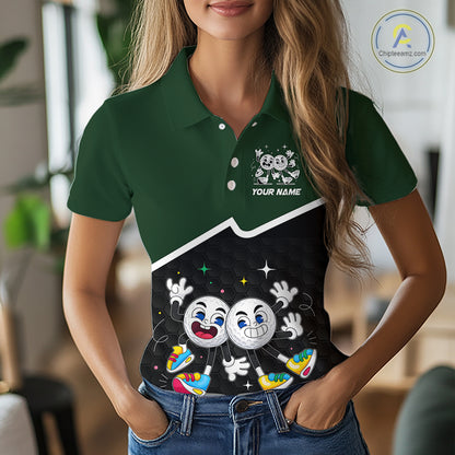 Custom Green And Black Womens Golf Polo Shirt, Custom Golf Balls Team Jerseys NHT865