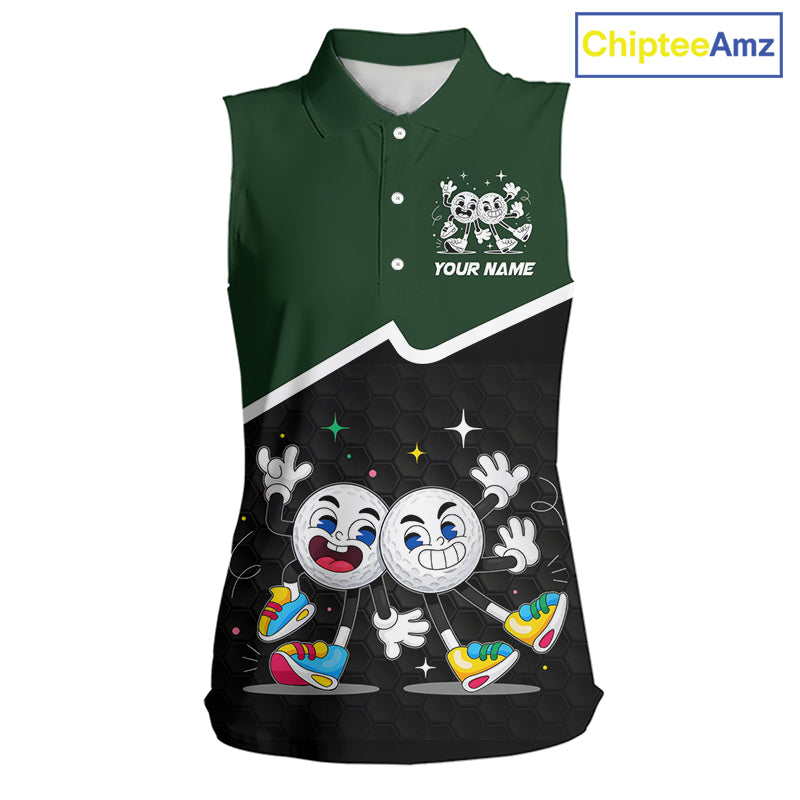 Custom Green And Black Sleeveless Womens Golf Polo Shirt, Custom Golf Balls Team Jerseys NHT865