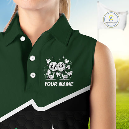 Custom Green And Black Sleeveless Womens Golf Polo Shirt, Custom Golf Balls Team Jerseys NHT865