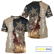 Load image into Gallery viewer, Season Deer Hunting Shirt Texas Flag 3D Custom Name Whitetail Deer Clothes For Hunters NHT93