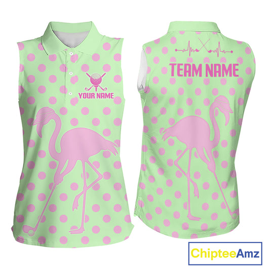 Women's Sleeveless Flamingo Golf Polo Shirt – Personalized Pink Flamingo Golf Jersey With Custom Name