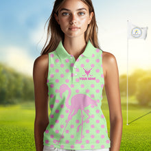 Load image into Gallery viewer, Women's Sleeveless Flamingo Golf Polo Shirt – Personalized Pink Flamingo Golf Jersey With Custom Name