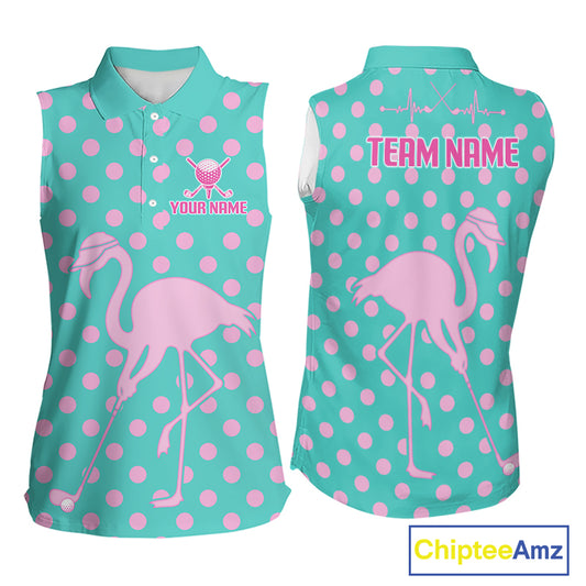 Women's Sleeveless Flamingo Golf Polo Shirt – Personalized Pink Flamingo Golf Jersey With Custom Name