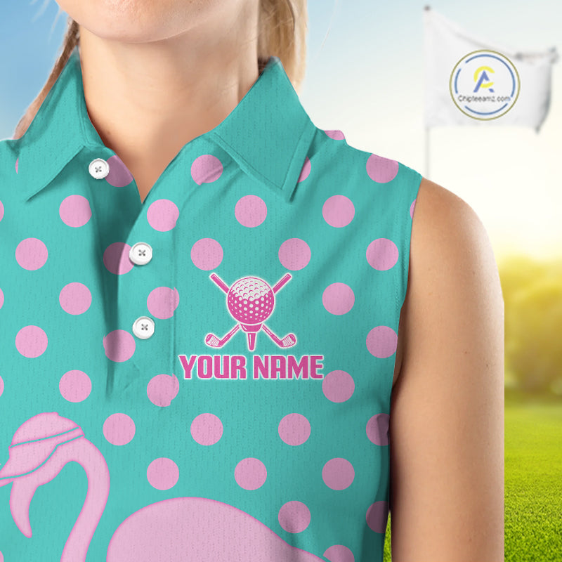 Women's Sleeveless Flamingo Golf Polo Shirt – Personalized Pink Flamingo Golf Jersey With Custom Name