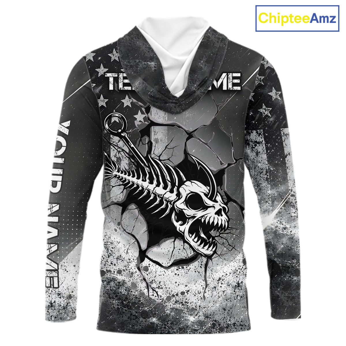 American Flag Fishing Fish Hook Skull Personalized Fishing Shirts, Hooded Patriotic Fishing Shirt Gift For Men NHT665