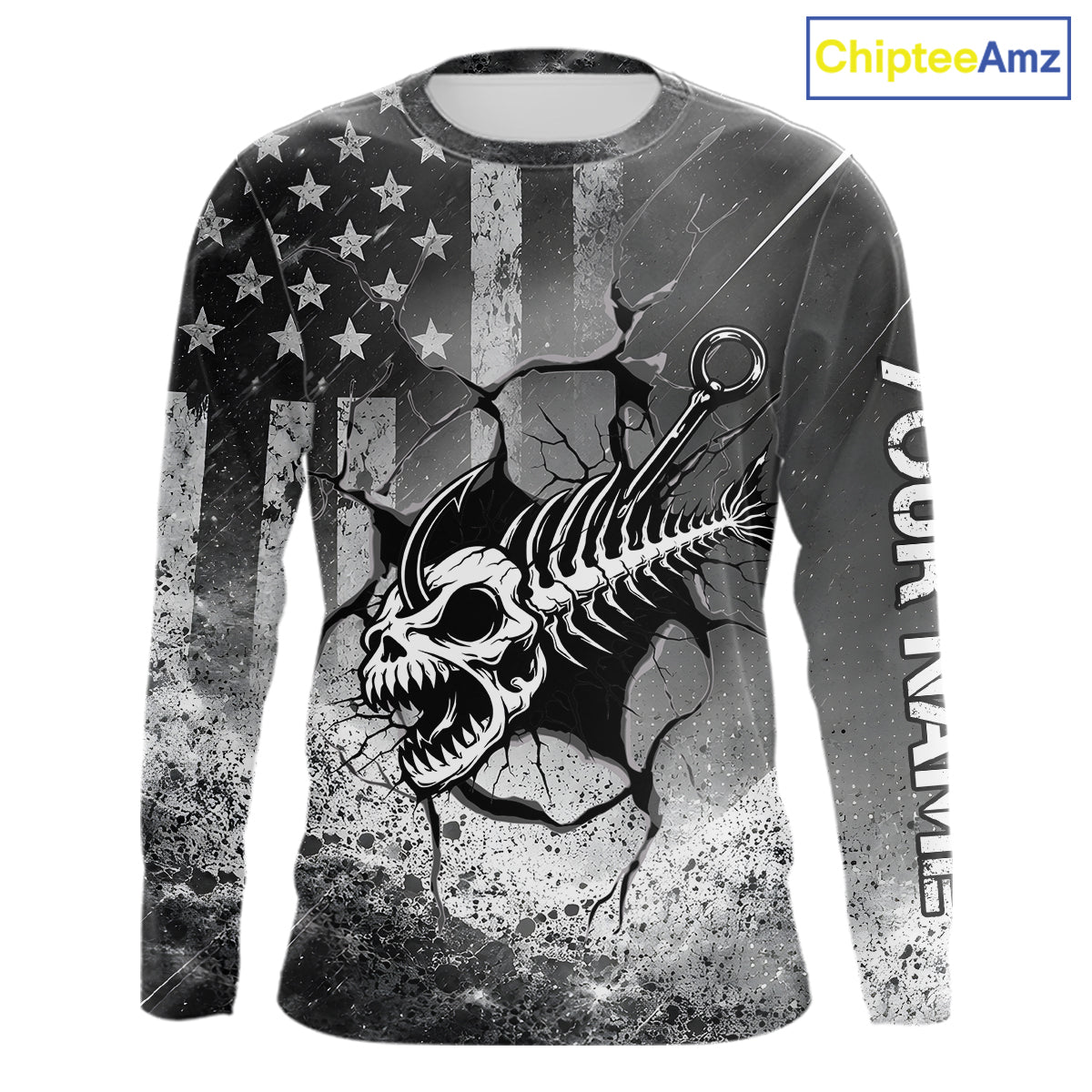 American Flag Fishing Fish Hook Skull Personalized Fishing Shirts, Patriotic Fishing Shirt Gift For Men NHT665