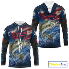 Load image into Gallery viewer, Texas Flag Speckled Trout Long Sleeve Hooded Fishing Jersey, Trout Saltwater Performance UV Shirt For Men 