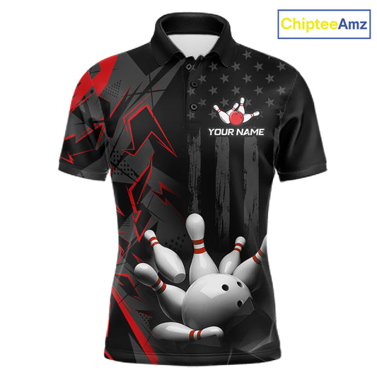Custom Bowling Team Men Polo Shirt Quarter Zip 1/4 Personalized Name Performance Bowling Jersey|Red NHT1330