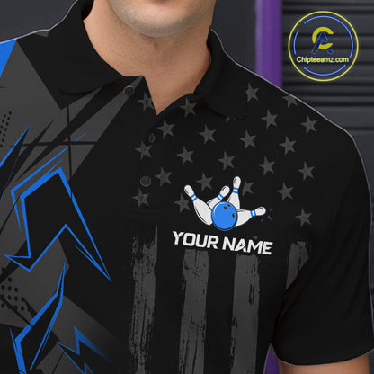 Custom Bowling Team Men Polo Shirt Quarter Zip 1/4 Personalized Name Performance Bowling Jersey|Blue NHT1331