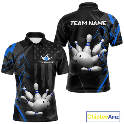 Custom Bowling Team Men Polo Shirt Quarter Zip 1/4 Personalized Name Performance Bowling Jersey|Blue NHT1331