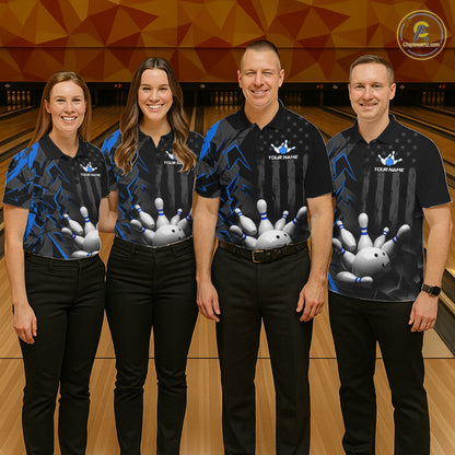 Custom Bowling Team Women Polo Shirt Quarter Zip 1/4 Personalized Name Performance Bowling Jersey|Blue NHT1331