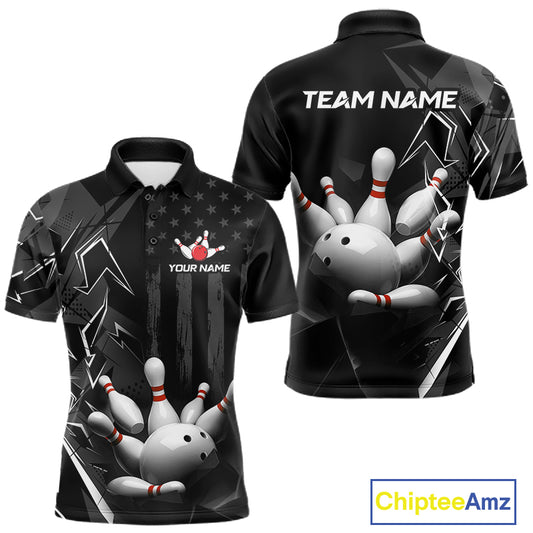 Custom Bowling Team Men Polo Shirt Quarter Zip 1/4 Personalized Name Performance Bowling Jersey|Black White NHT1332